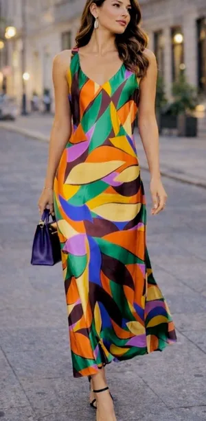 NWT Joie Bessia Satin Abstract Leaf Print V-Neck Slip Maxi Dress M thumbnail 1