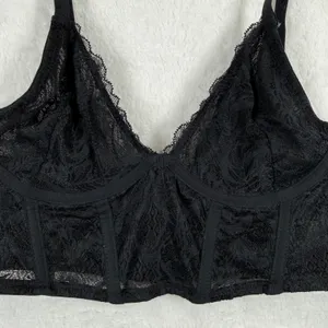 Black Floral Lace Longline Bralette‎ V-Neck Adjustable Straps Size Small READ thumbnail 2