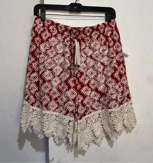 Solitaire Women's Red and White Lace Trim Shorts thumbnail 1