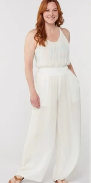 NWT prAna Fernie Wide Leg Jumpsuit M White Beach Crinkle Modal Resort Boho thumbnail 1