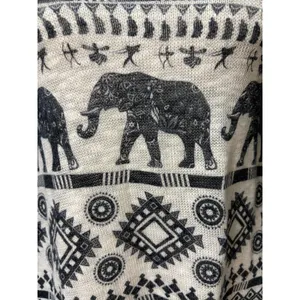 Gaze USA Knit Top Cream Black Elephant Tribal Print Boho Festival Southwestern S thumbnail 2