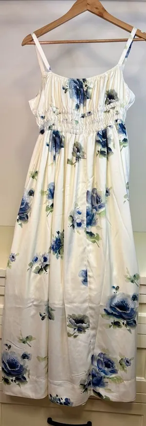NWT - Rosie Posie Floral Maxi Dress with Blue Roses- sz Med thumbnail 1