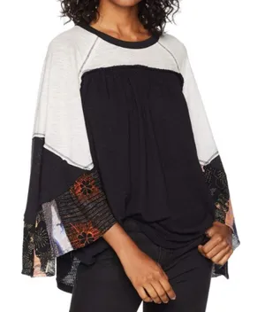 We The Free People Kimono Sleeves Colorblock Pullover Casual Blouse Top Medium thumbnail 1