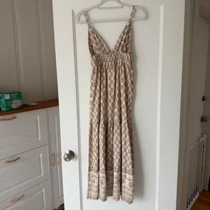 Sim & Sam Bohemian Tan Babydoll Linen Blend Maxi Dress in Oat Print Size XSmall thumbnail 4