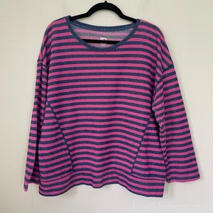 Jcp Pink Blue Striped Long Sleeve Casual Top ~ Cotton Polyester ~ Size XL thumbnail 1