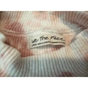 We The Free Free People Swirl Tie Dye Mock Neck Thermal Top L Pink Waffle Knit thumbnail 7