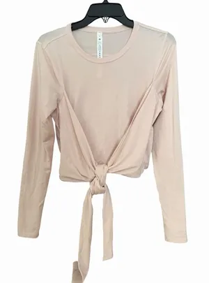 Lululemon Sz 8 Gather and Grow Long Sleeve Crop Top Cotton Stretch Pink #JJJ1-4 thumbnail 1