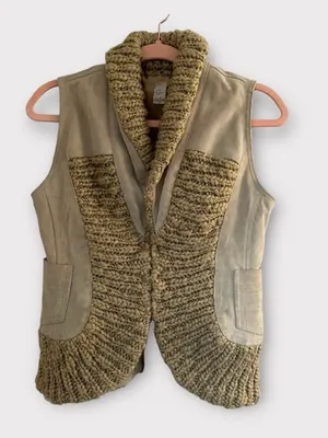 Free People Y2K Cow Leather Suede Wool Vest Small Boho Western Cowgirl thumbnail 12