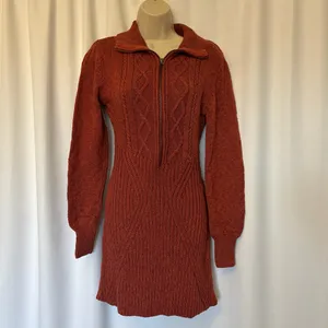 Free People Mont Blanc Mini Sweater Dress Red Jasper Auburn Sz M Cable Knit Zip thumbnail 3