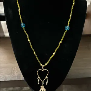 Chic Yellow and Blue Beaded Heart Pendant Necklace with Dangle Bell thumbnail 7