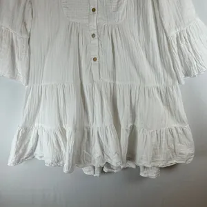 Faherty White Organic Cotton Gauze Tiered Bell Sleeve Mini Dress Small thumbnail 7