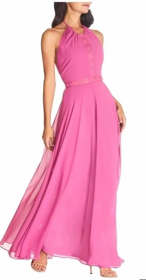 Dress the Population Odette Chiffon Maxi‎ Dress, Pink, Size; Large, NWT thumbnail 1