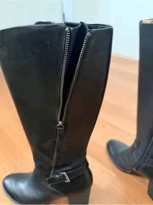 Ecco Black Knee-High Block Heel Leather Boots thumbnail 7