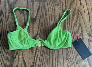 South Beach Swim Women Lime Green Glitter Underwire Bikini Top Size Small/4 ASOS thumbnail 1