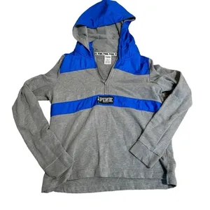 Victoria's Secret Women's Long Sleeve Gray Blue‎ Hoodie 1/4 Zip Size Large thumbnail 1