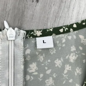 Unbranded Green White Dainty Floral Short Sleeve Button Faux Wrap Midi Dress thumbnail 6
