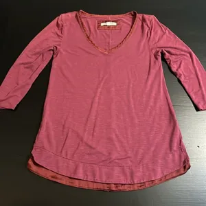 Anthropologie Pure + Good Satin‎ Trim Long Sleeve Top Pink XXSP thumbnail 1