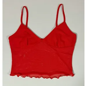Red Solid Mesh Tank Crop Top Cami Camisole Shirt Blouse Tee Size S ❤️ thumbnail 2