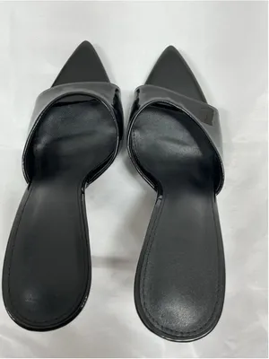 Womans New Slip On Stiletto Mules 10 Black Pointed Open Toe thumbnail 5