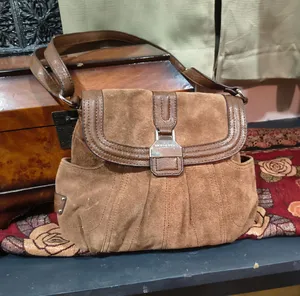 Tignanello Brown Suede Shoulder Bag with Leather Trim thumbnail 1