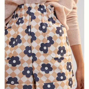 Maeve Beige Blue Floral High Waist Paper Bag Shorts 100% Cotton S thumbnail 7