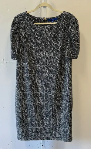Apt 9 Abstract Herringbone Puff Sleeve Sheath Midi Dress Zipper XL Black White thumbnail 1
