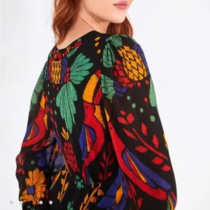 Farm Rio Black Tropical Toucan Floral V-Neck Maxi Dress XS Long Puff Sleeve Boho thumbnail 13