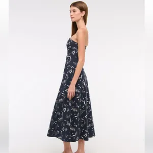 Abercrombie & Fitch strapless flare midi dress in blue floral thumbnail 6