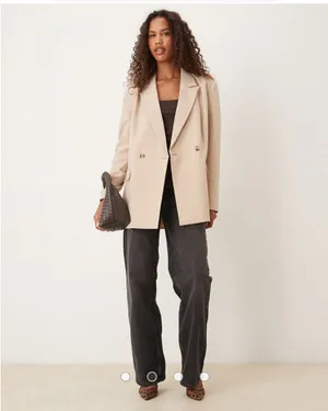H&M beige double breasted oversized blazer  thumbnail 2