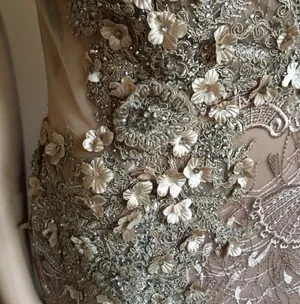 Embellished Taupe Evening Gown - Elegant Lace & Beaded dress thumbnail 7