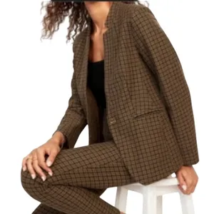 Old Navy NWT Pixie Blazer Womens Brown Houndstooth Collarless‎ Jacket Large thumbnail 2