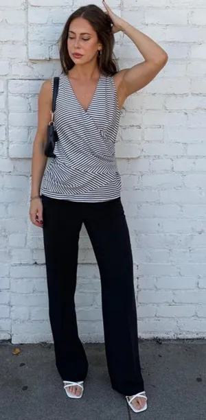 Ann Taylor white & black striped wrap tank top blouse Size 4 #officesiren #classy #workwear thumbnail 1