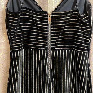 Windsor black velvet and gold glitter pinstripe pencil dress, size S thumbnail 6