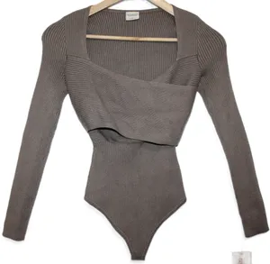 Womens Abercrombie & Fitch Soft A&F Taupe Ribbed Long Sleeve Bodysuit Size Small thumbnail 1