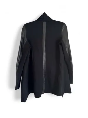 SPANX Point Drape-Front Black Faux Leather Trench Style Coat Blazer Size Small thumbnail 5