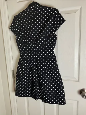 Zara Black White Polka Dot Cutout Neck Short Sleeve Skort Romper Dress Size M thumbnail 9