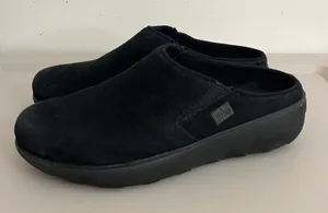 FitFlop Shuv Suede Clog Women 7 Black Microwobbleboard Slip On Comfort Shoe thumbnail 1
