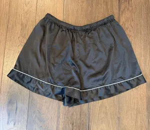 Black Satin Women's Shorts with Contrast Piping Size Medium - C27-170 thumbnail 1