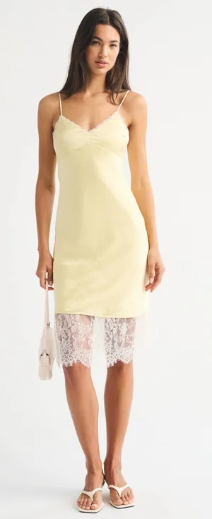 Abercrombie and Fitch Bra Free Lace Trim Midi Slip Dress thumbnail 1