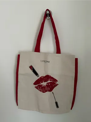 Red Lip Print Large Canvas Tote Bag Stylish and Trendy thumbnail 2
