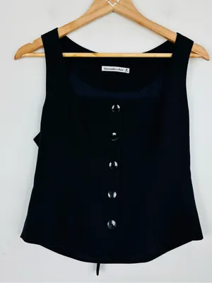 Abercrombie & Fitch square neck black button front vest with belt back. M thumbnail 1