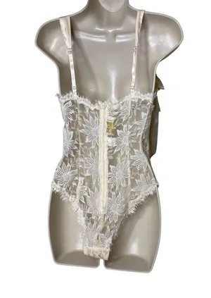 Victorias Secret Gold Label Vintage Cream Lace Bow straps Bodysuit sz S thumbnail 3