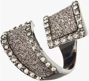 Guess Glitter & stone bypass wrap hematite ring thumbnail 1