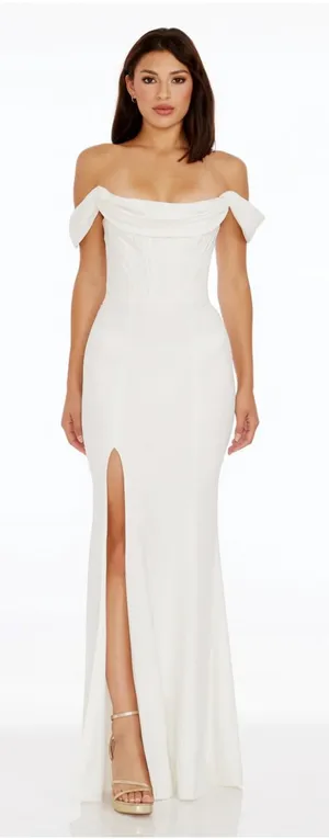 Dress The Population Womens‎ Melania White Corset Off Shoulder Gown Dress Size S thumbnail 1