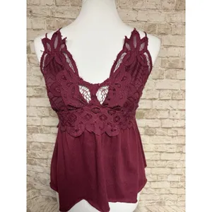 Vtg Rue 21‎ Babydoll Cami Tank Top Large Lace Y2K Boho Fairy Grunge Red thumbnail 2