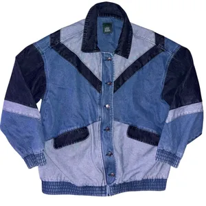 Wild Fable Retro Streetwear Colorblock Denim Bomber Jacket Sz large Blue Chevron thumbnail 1