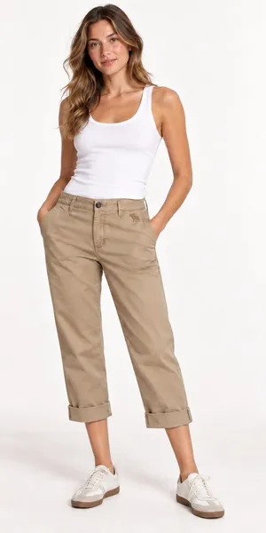 Vintage cuffed khaki pants stitched rolled hem embroidered moose logo thumbnail 1