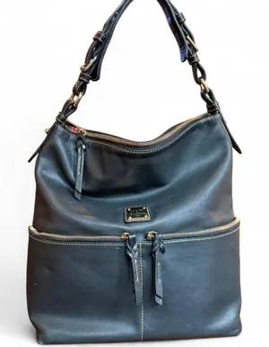 Dooney & Bourke Large Black Leather Shoulder Bag Gold Tone Hardware Hobo Tote thumbnail 1