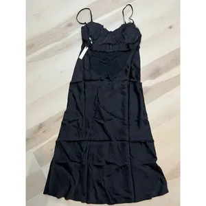 Anthropologie Rumored NWT Women Medium Negroni Black Satin Midi Dress Elegant thumbnail 9