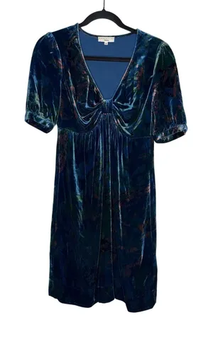 Essentiel Antwerp Velvet Dress Womens‎ 36 Blue Excellent Silk Blend Floral Mini thumbnail 1